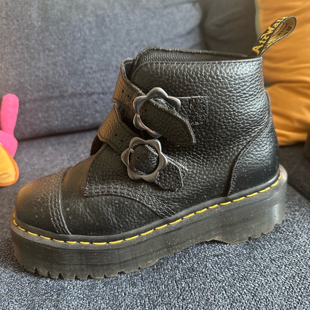 Black Platform Doc Martins with Flower Buckles - Picture 5 of 5